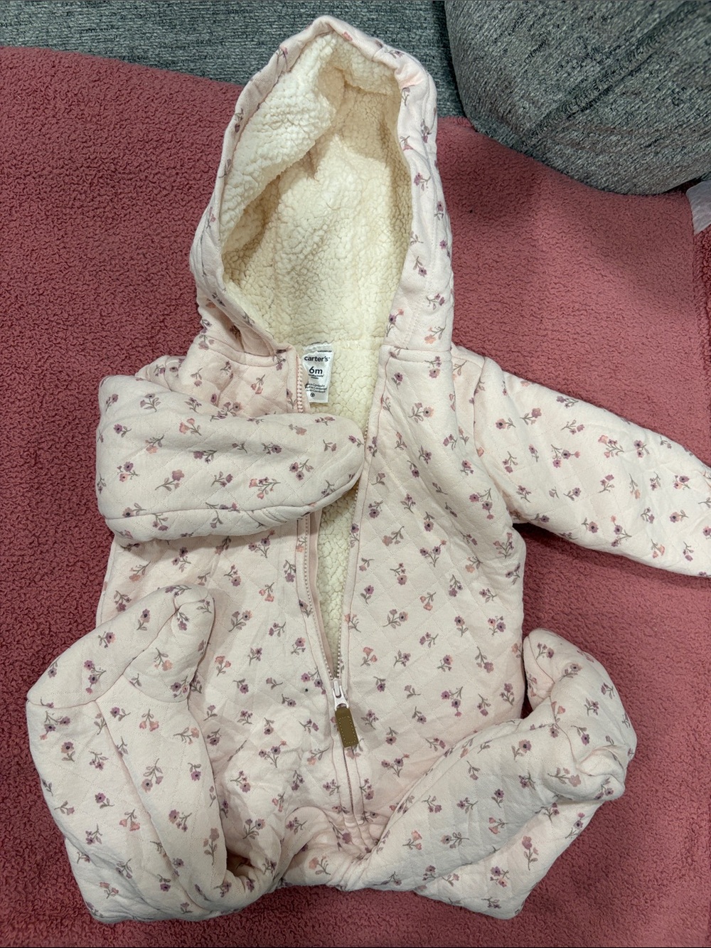 Carter's Quilted Floral Sherpa-Lined Baby Bunting - Light Pink